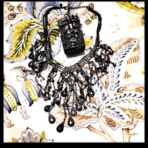 Necklace and cuff bracelet, black, gray, hematite